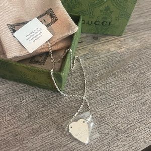 Gucci Sterling Silver Signature Heart Pendant Necklace
